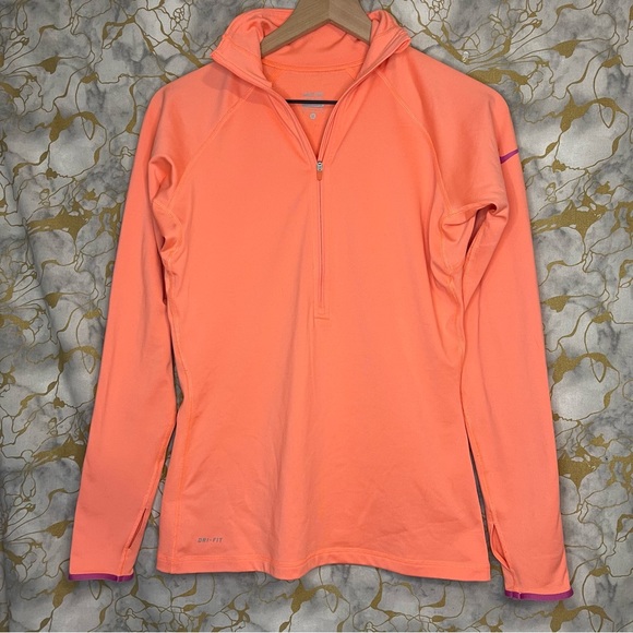 Nike Pro Running Half Zip Up Women's Sweatshirt Size M Pink/Orange - Picture 1 of 6
